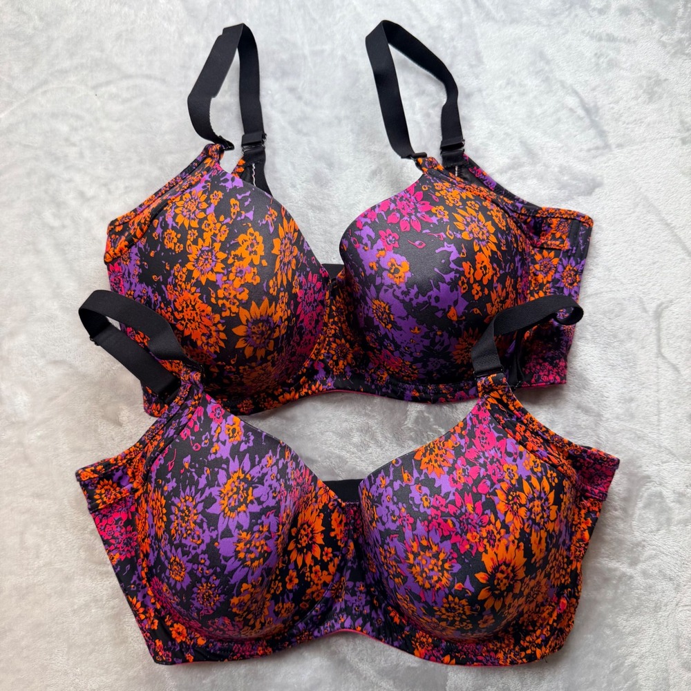 Modern Movement Floral T-shirt Bra 36DD Purple Orange YT2BM240 Lot of 2